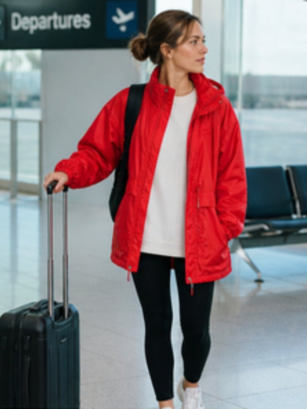 Vintage Red Windbreaker Jacket – Lightweight Rain Coat | Adjustable Waist
